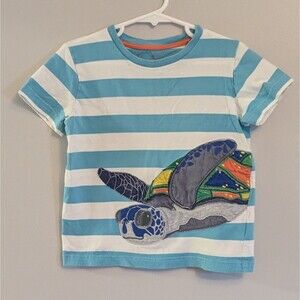 Mini Boden Cotton Blue White Striped Applique Sea Turtle Tee Tshirt - Size 4-5Y